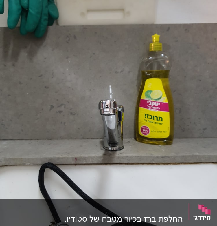 ברז כיור, צינור גמיש, כפפות ירוקות